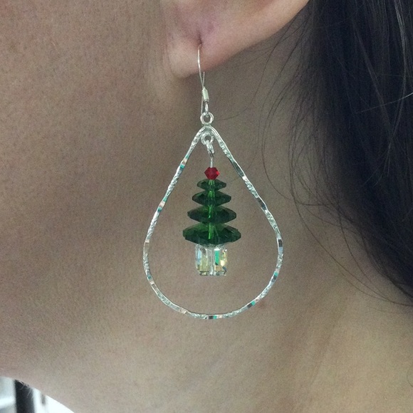 Hand crafted Swarovski Christmas tree earrings. - Picture 2 of 5